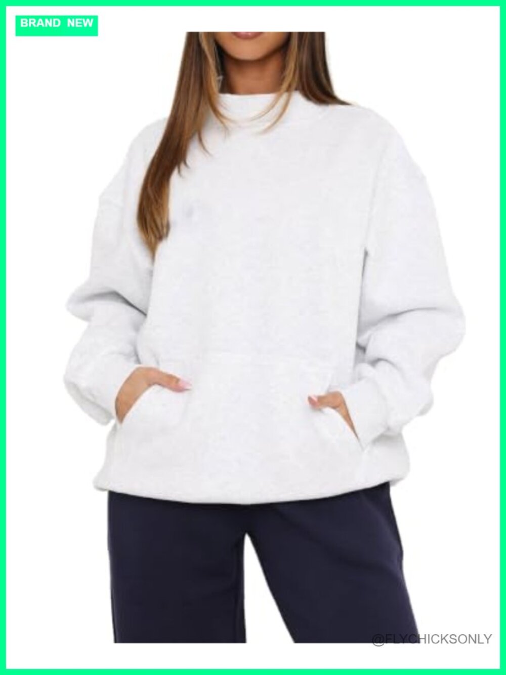 Women's Mock Neck Long Sleeve Sweatshirt Pullover Kangaroo Pocket Oversized Fit